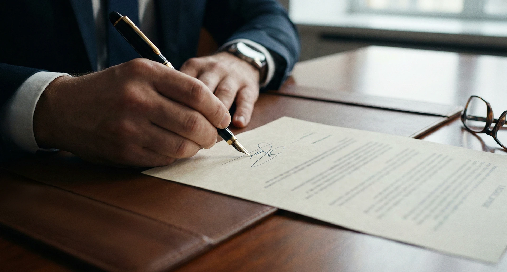 person signing their name on a legal document